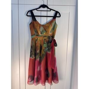 Vtg Anthropologie 100% silk dress Tabitha Blurred Boundaries watercolor Wedding
